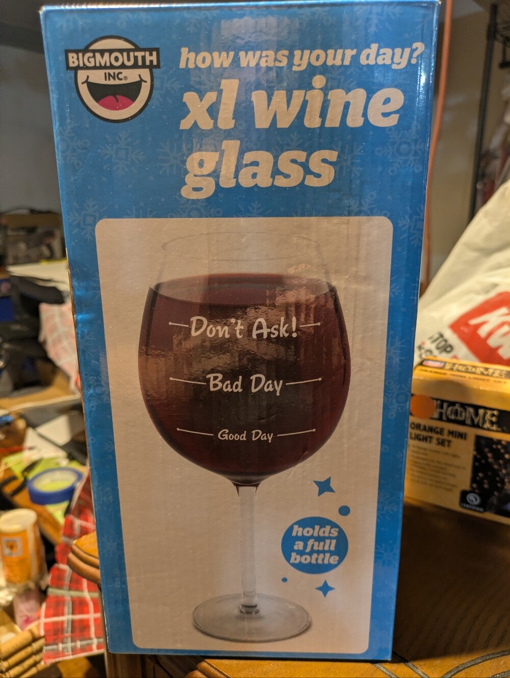 BigMouth XL Wine Glass - Blue Packaging, Novelty Red Wine Graphic